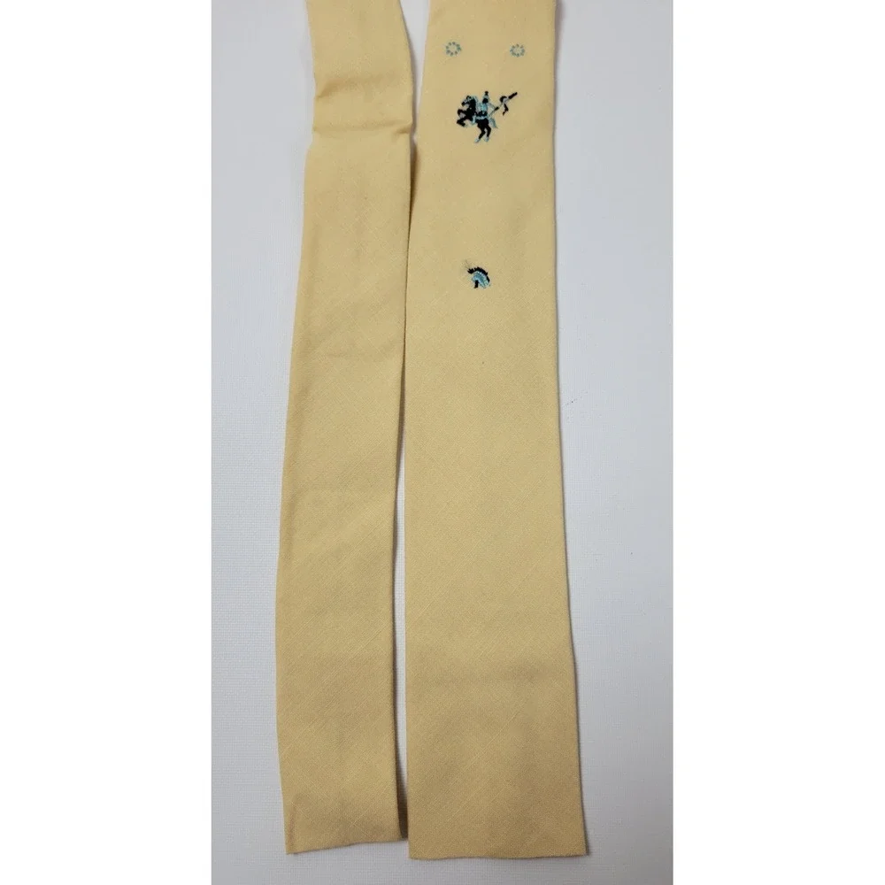 Vintage Beau Brummell Yellow Acetate Tie Embroidered Knight Square End 2.5 inch